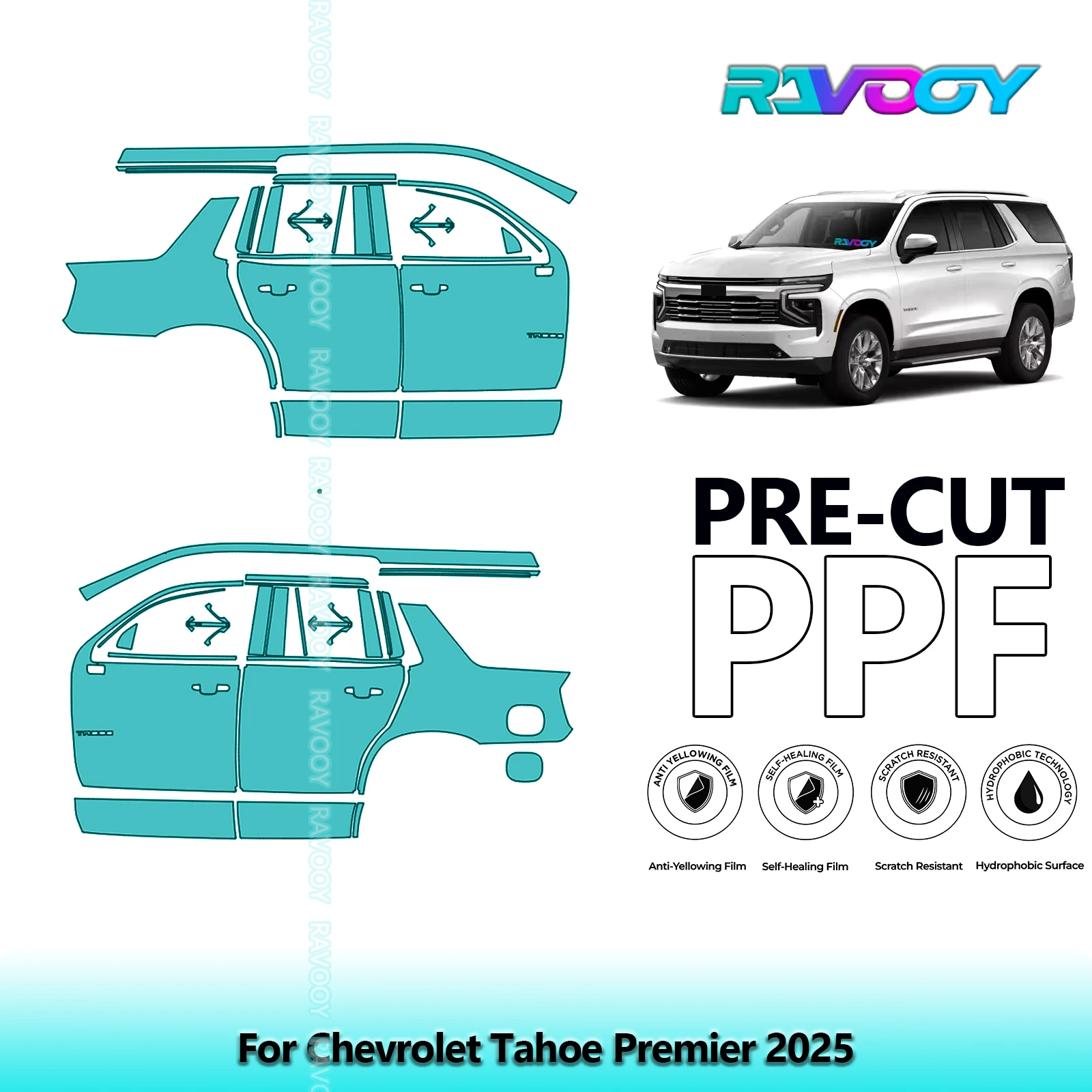 

For Chevrolet Tahoe Premier 2025 8.5mil Clear Matte Pre-Cut PPF Door & A/B Pillar Kit TPU Paint Protection Film Set