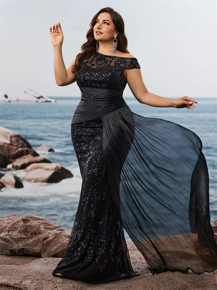 XUIBOL, vestidos de noche formales de talla grande, elegantes, sin mangas, con retales de lentejuelas, vestidos de cóctel de fiesta de sirena con abertura de lujo