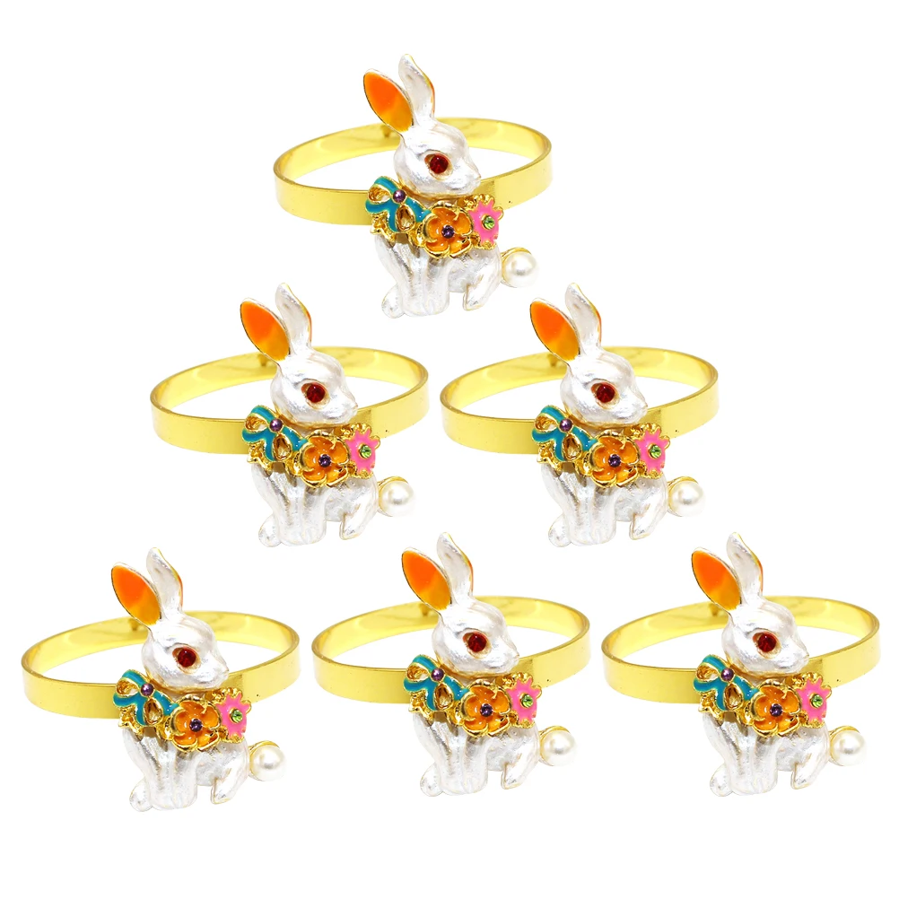 

6 Pcs Rabbit Napkin Rings Metal Easter Table Decor Creative Clasp Design Serviette Holders Dining Home Textiles