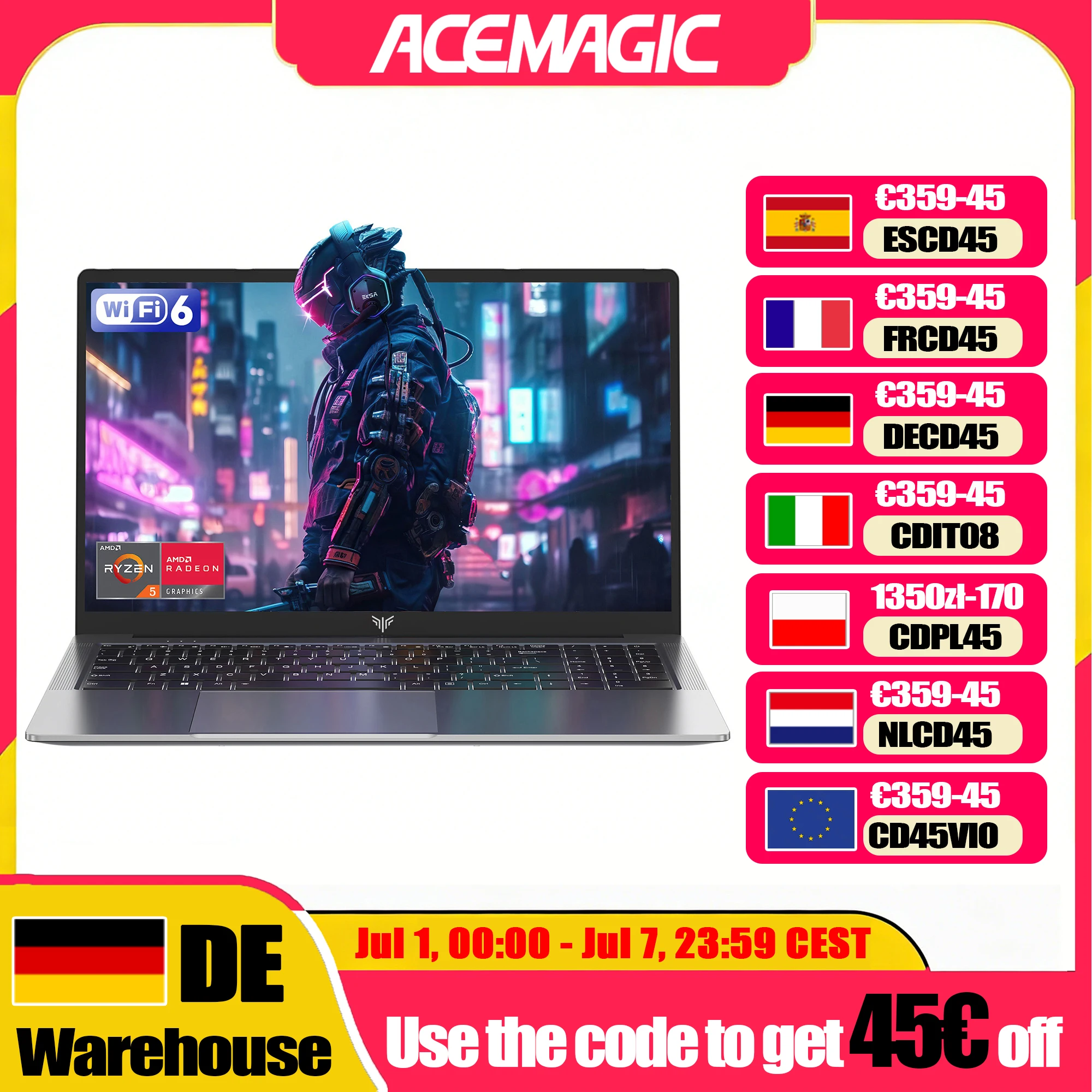 Portátil ACEMAGIC LX15PRO de 15.6 Pulgadas FHD, AMD Ryzen 5 7430U, 16GB RAM, 512GB SSD, Windows 11 Pro, Notebook 180 °   Computadora Portátil con Wifi6 y BT5.2