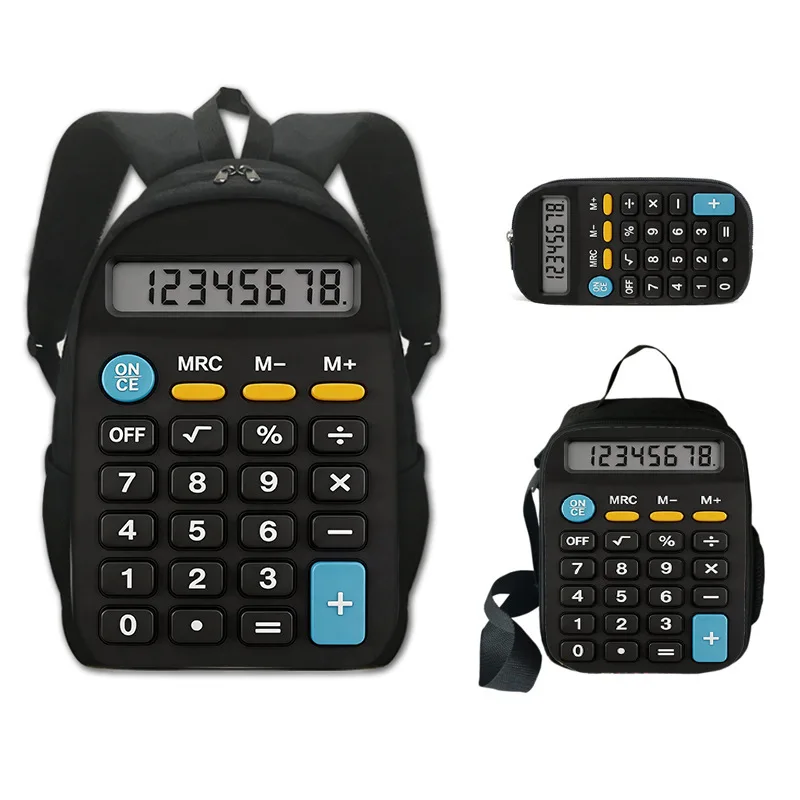 Luxury Popular Calculator Phone button screen 3D Print 3pcs/Set pupil School Bags Laptop Daypack Backpack Lunch bag Pencil Case