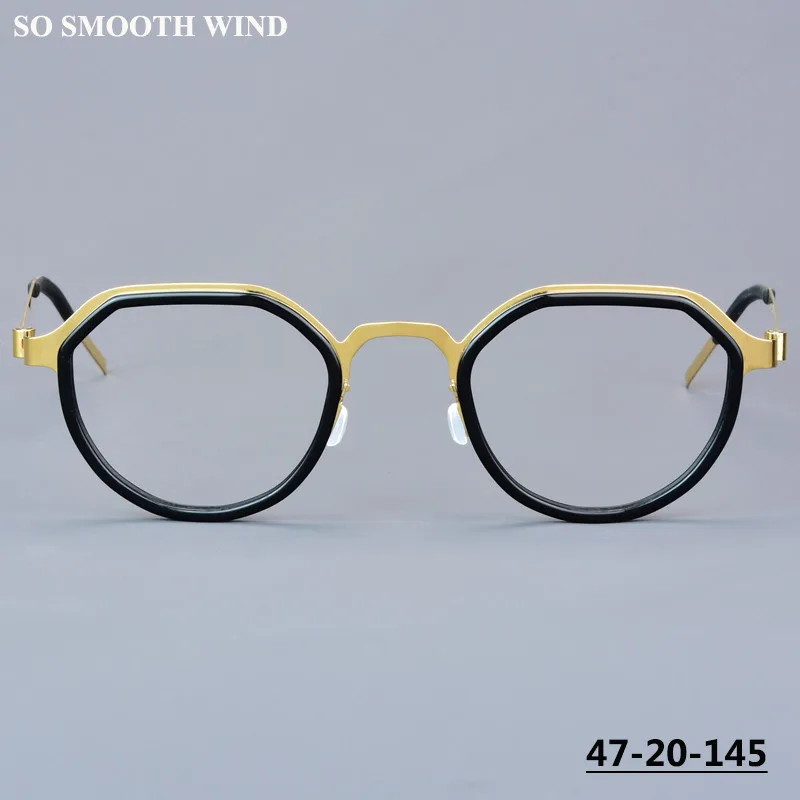 

Polygonal Round Eyeglasses Screwless Handmade Denmark Ultralight Glsses Frame Men Women 9630 Blue Titanium Spectacle Eyewear New