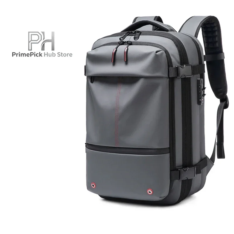 حقيبة ظهر للسفر مضغوطة بالفراغ، حقيبة كمبيوتر محمول مقاس 17 بوصة للرجال بسعة كبيرة قابلة للتوسيع، حقيبة ظهر مدرسية للأعمال الخارجية