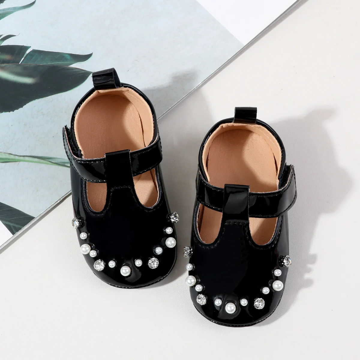 الربيع والخريف نمط اللؤلؤ والكريستال تصميم الطفل تعلم مشوا 0-1 سنة الفتيان والفتيات لينة سوليد أحذية الملاعب المغطاة #6