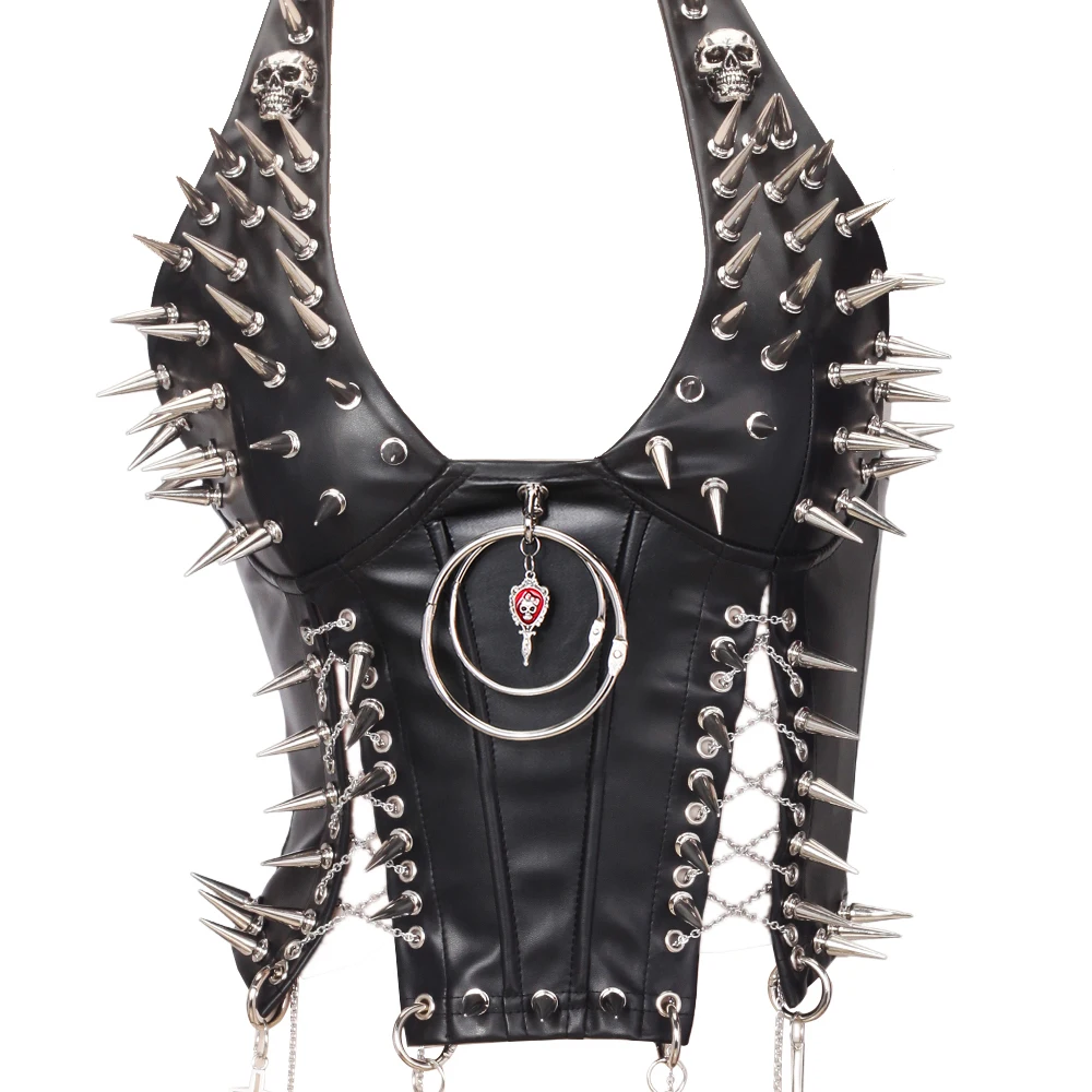 Gothic Top Y2K Kleidung Damen-Tanktops Emo-Bekleidung Gothic Boho Tops mit Spikes Punk Rock Teenager Festival Spikes-BH Grunge T-Shirt
