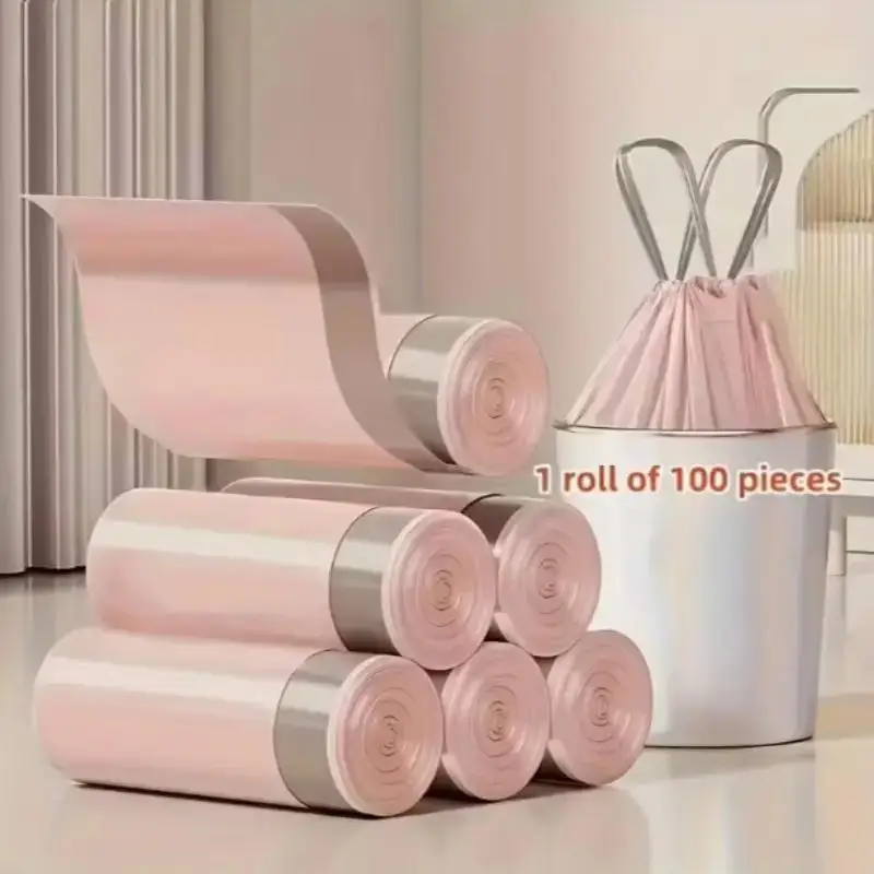 

100 Thick Drawstring Trash Bags, Durable Pe Garbage Bags for Kitchen Bathroom Bedroom Living Room, Easy Seal, Waste Management Solution, Household Waste Bin, Home Supplies, Trash Pack