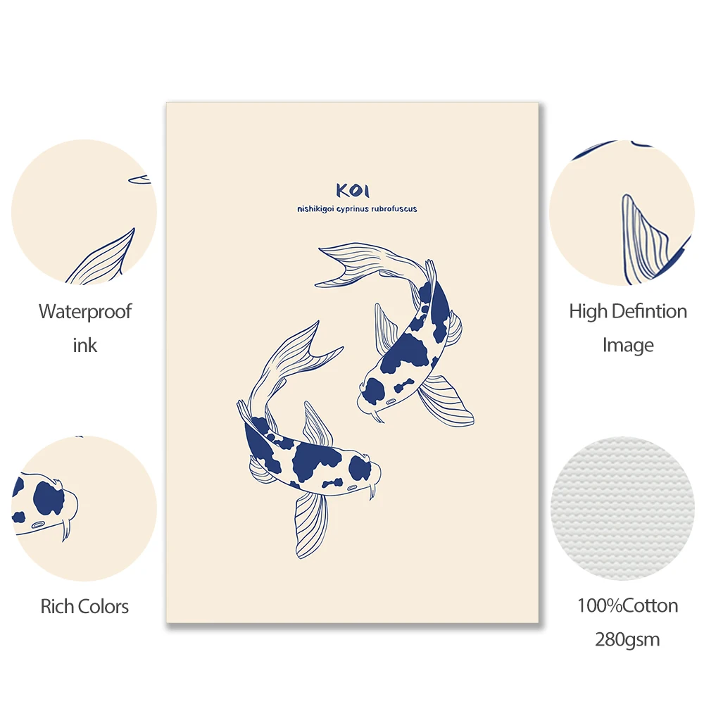 Classic Koi Fish Painting Prints Japanese Style Canvas Posters Modern Wall Art Pictures for Living Room Home Decoration Cuadros