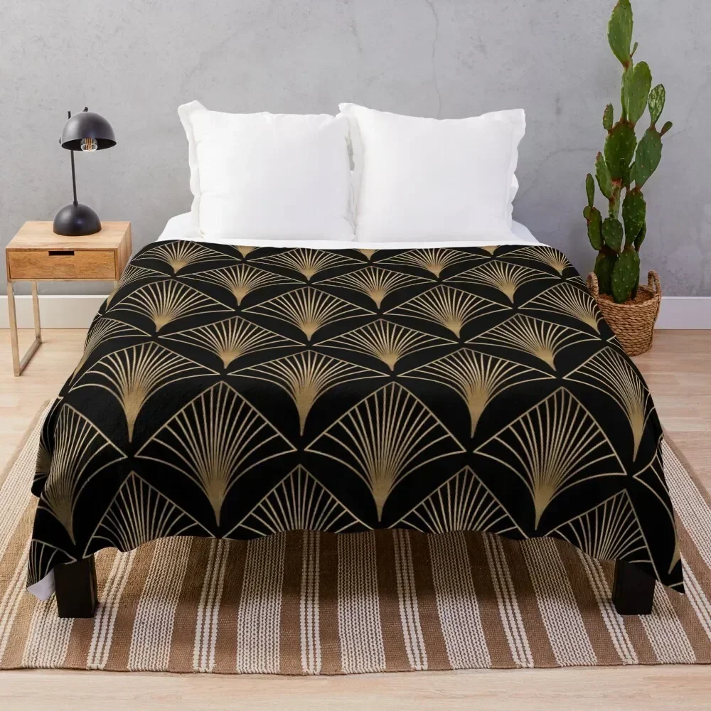

Art Deco Geometric Gold Black Pattern Throw Blanket Luxury St Summer Beddings Blankets Travel Soft Baby for babies Blankets