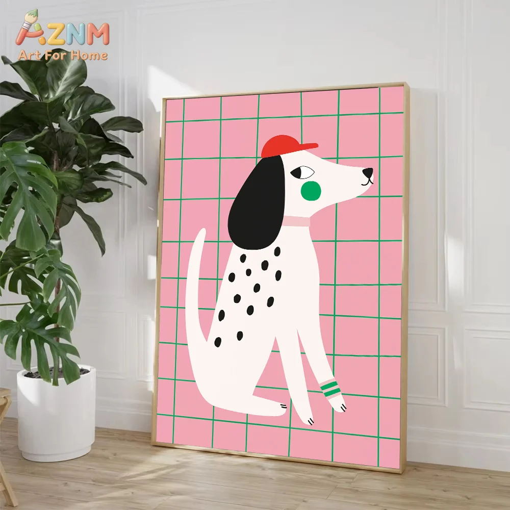 AZNM Abstract Pastel Animal Canvas Print Rabbit Horse Lion Fox Cat Dog Mouse Dotted Grid Cute Minimalist Kids Nursery Bedroom Wa