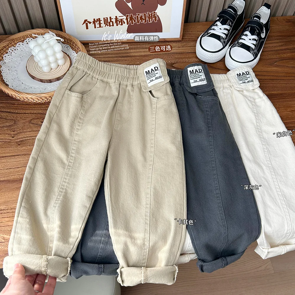 2-10 Years Spring Autumn Boys Pants Korean Version Simple Solid Color Elastic Boys Trousers Birthday Gift Children's Clothing