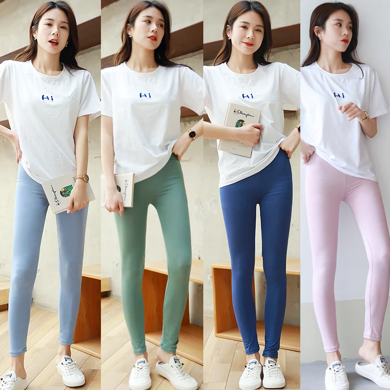 Women's Modal Base Layer Pants Spring Autumn High Waist Thin Elastic Nine Point Summer Pants Ladies' Pure E-commerce