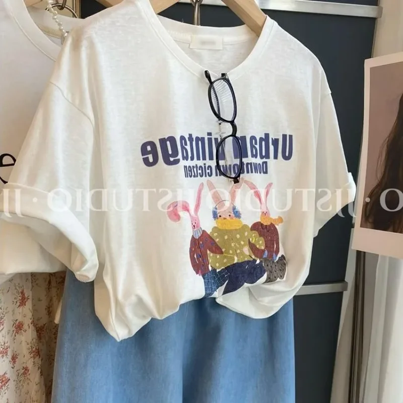Women Snowflake Cotton T Shirt Cartoon Print Thin Cool Loose Short Sleeve Casual Top