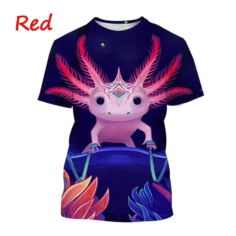 3D Axolotl Printed Pop T-shirt For Men Children Fashion Animal Graphic Unisex Round Neck Tee Shirts Kids Cute Streetwear Clothes