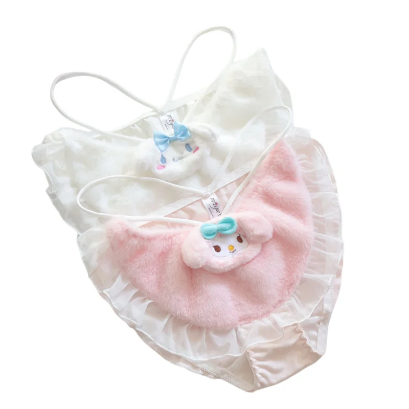 

Cartoon Sanrio My Melody Fashion Sexy Breathable Solid Color Cute Plush Hollow Lace Edge Pure Desire Enchanting Underpants M LXL