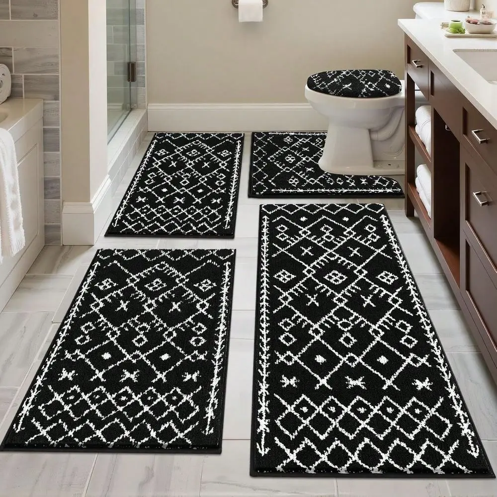 

Набор ковриков для ванной комнаты из 5 предметов с крышкой, U-образный коврик для унитаза, впитывающие мягкие коврики из микрофибры