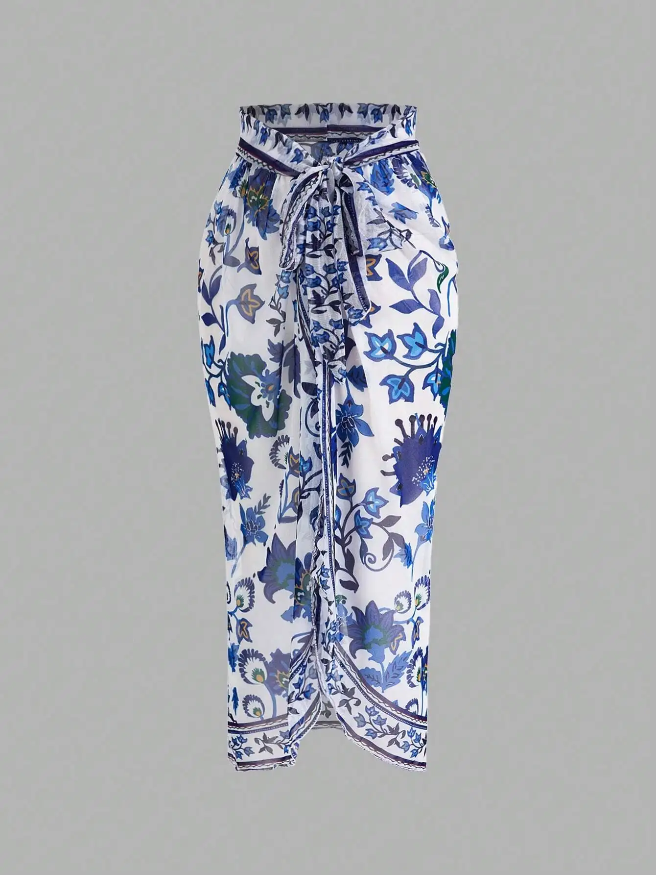 

Floral Print One-Piece Swimsuit With Cami Strap And Matching Cover-Up Skirt