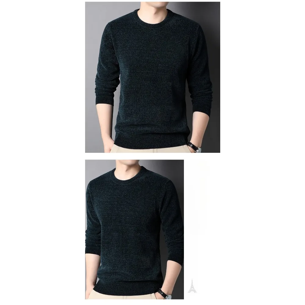 

Middle-aged Men's Chenille Sweater Sweater in Winter Solid Color Plus Velvet Thickened Warm Dad Men's Bottoming Sweater