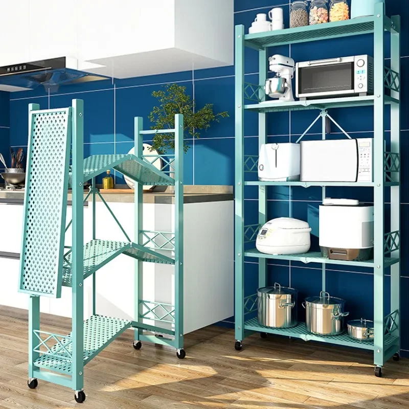 Kitchen-free shelves, floor-to-ceiling, multi-layer, foldable oven, pot racks, microwave storage racks