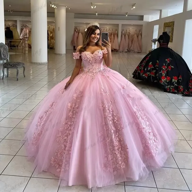 

ANGELSBRIDEP Sweetheart Ball Gown Quinceanera Dresses Sexy Off-Shoulder Applique Lace Sweet 16 Birthday Princess Party Gowns