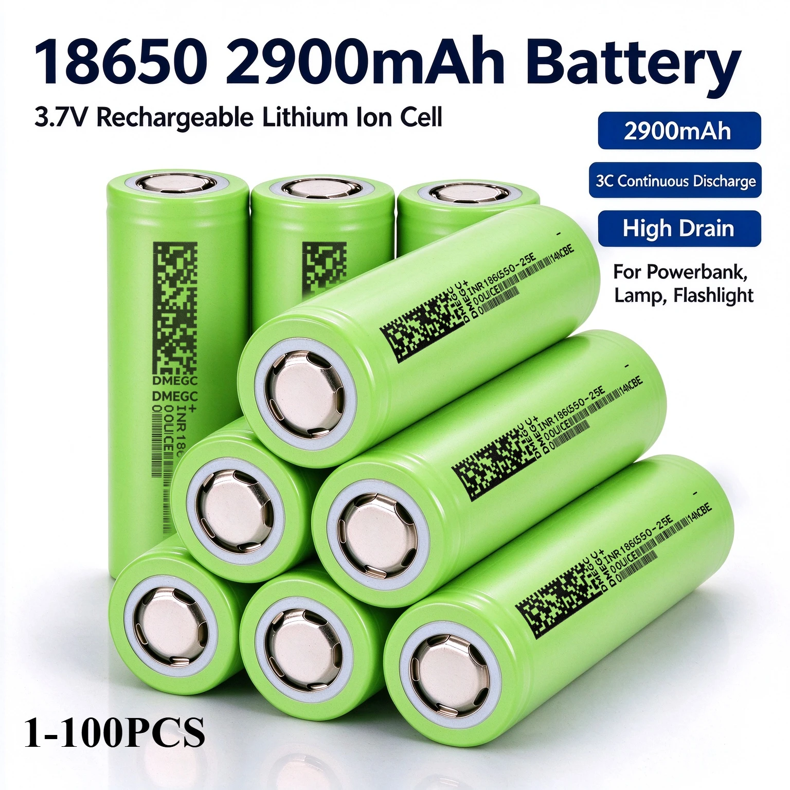 1-100PCS 18650 3.7V 2900mAh A Grade Original Rechargeable Battery for DIY Power Bank Solar Light Camping Lamp Emergency Light