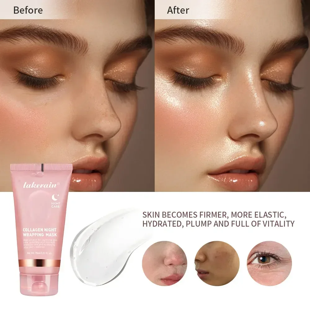 75ml Collagen Overnight Wrapping Peel Off Facial Mask เกาหลี Collagen Night Wrapping Mask ให้ความชุ่มชื้นอย่างล้ําลึก Night Care Mask ครีม