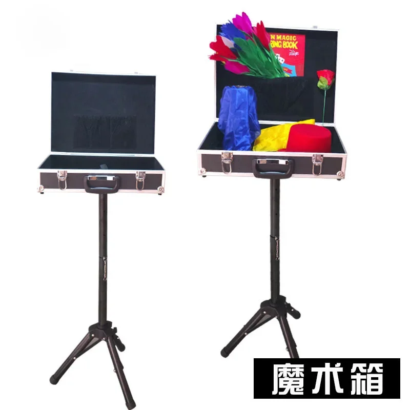 Magician Carrying Case Magic Table Tricks Gimmick Magician Suitcase with Aluminum Tripod 2024 new arrival - Black