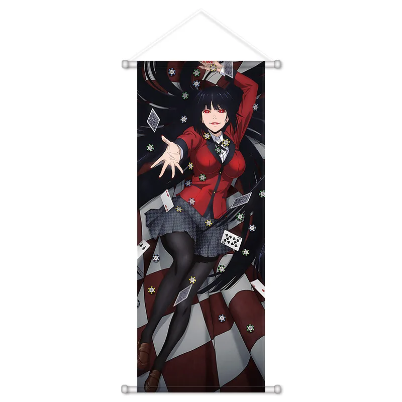 VIKAMA High Stakes Gambling Anime Wall Scroll Tapestry Intense Gambler Girl Art Fabric Poster for Bedroom Living Room Otaku Gift