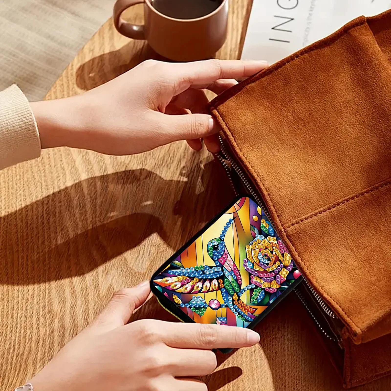 مجموعات حقيبة الجيب ذات اللوحة الفنية الماسية، موضوع الحيوان شكل خاص بطاقات الماس الفنية الصغيرة والعملات المعدنية حقيبة تخزين حمل حقيبة الفن هدية #5