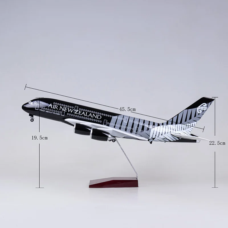 Nowy 47cm 1:85 Scale Airbus A380 Newzealand Aircraft Airlines Model W Light And Wheel Diecast Resin Plane Toy Collection Display