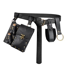4PCS Set Medieval PU Leather Belt and Wizard Side Bags with 2 Glass Bottles Hiking Skirt Clips For Halloween Costume Accessories