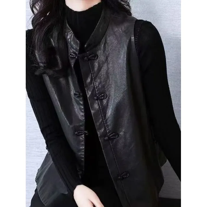 Fashionable Women's Sleeveless Leather Vest 2026 New Style Layering Outerwear Trendy Unique Design Autumn Season Regular Fit