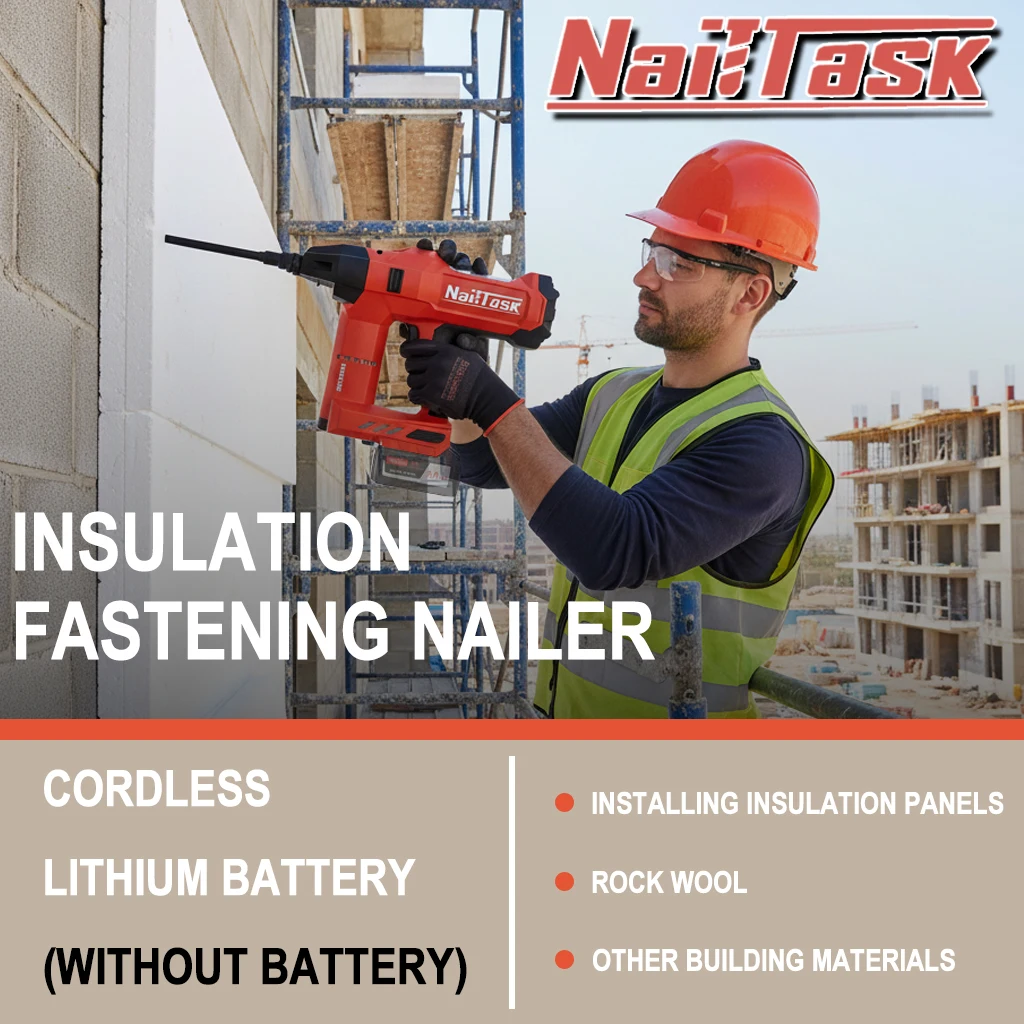 Chiodatrice isolante senza spazzole a batteria NailTask compatibile con batteria Makita (senza batteria) per parete isolante in lana di roccia