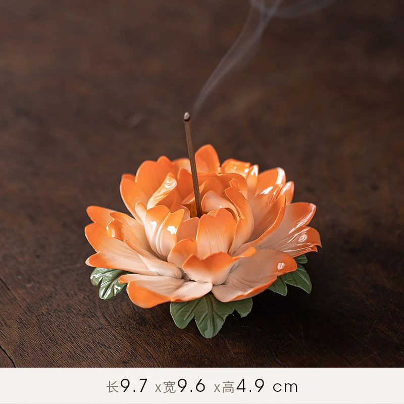 Ceramic Peony With Carved Patterns, Stick Holder, Stand, Horizontal Incense Burner, Home Decor, A
