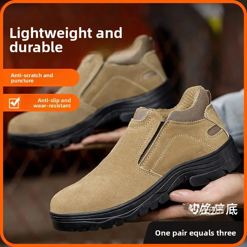 Men's Lightweight Fleece Lined Safety Work Shoes Slip on Anti Crush And Piercing  Welding And Heat Resistant Autumn W...