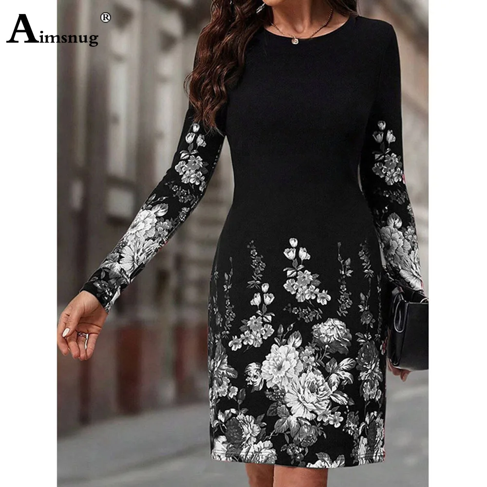 2024 Women Elegant O-neck Boho Flower Print Formal Party Dress Long Sleeve Shirt Robe Plus size 5xl Ladies Casual Dresses Femme