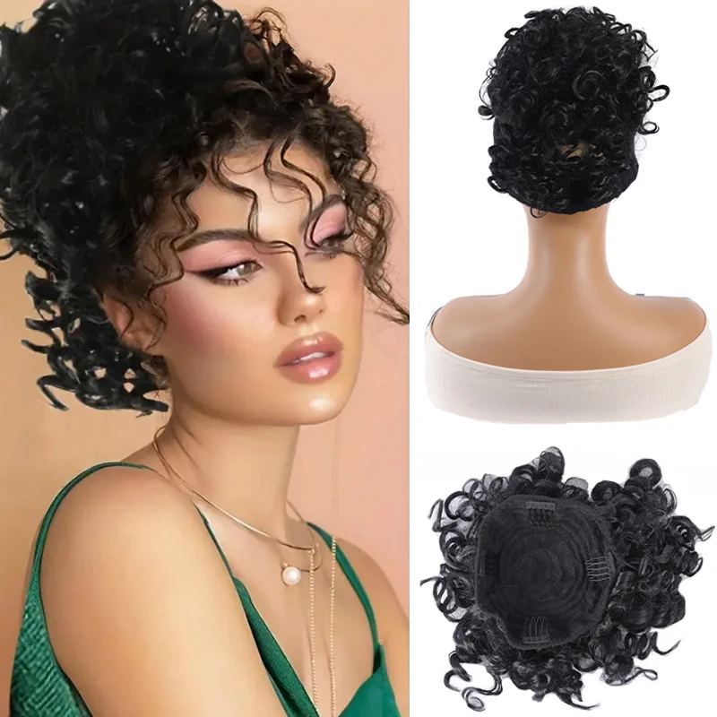 Drawstring messy hair bun wig curly hair ponytail wig women's synthetic wig daily use elegant headwear Halloween Christmas