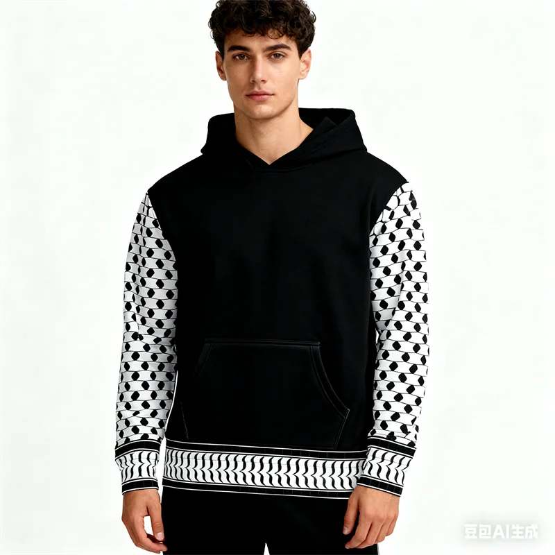 

Minimalist Plaid Pattern Printed Men's Hoodies Leisure Fashion Trend Pullover Tops Autumn And Winter Outdoor Daily Sweatshirts