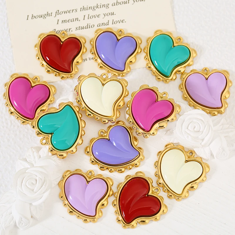2pcs Stainless Steel Enamel Big Size Heart Charms Handmade Retro Heart Pendant for DIY Women Earring Necklace Jewelry Findings
