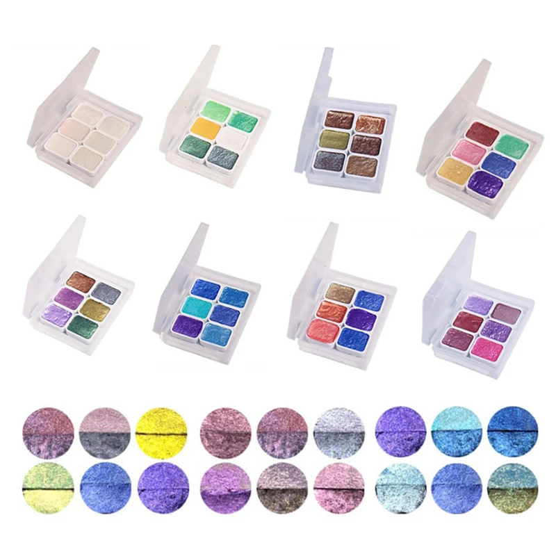 1ml 6-color Pearl Series Manual Solid Watercolor Paint Set Art Nail Painting Decorative Watercolor