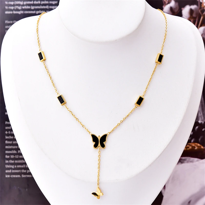 316L Stainless Steel New Fashion Fine Jewelry Embedded Zircon Welded Butterfly Charms Chain Choker Necklaces Pendants For Women