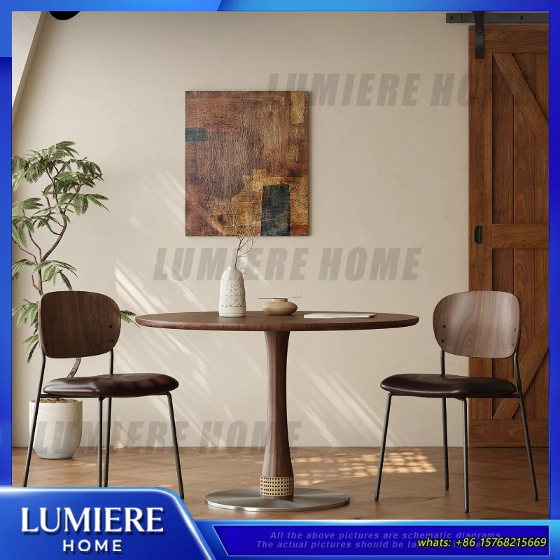 

Retro Walnut Coffee Table for Small Home Living Room Industrial Design Round Side Table Japandi Style Living Room Furniture