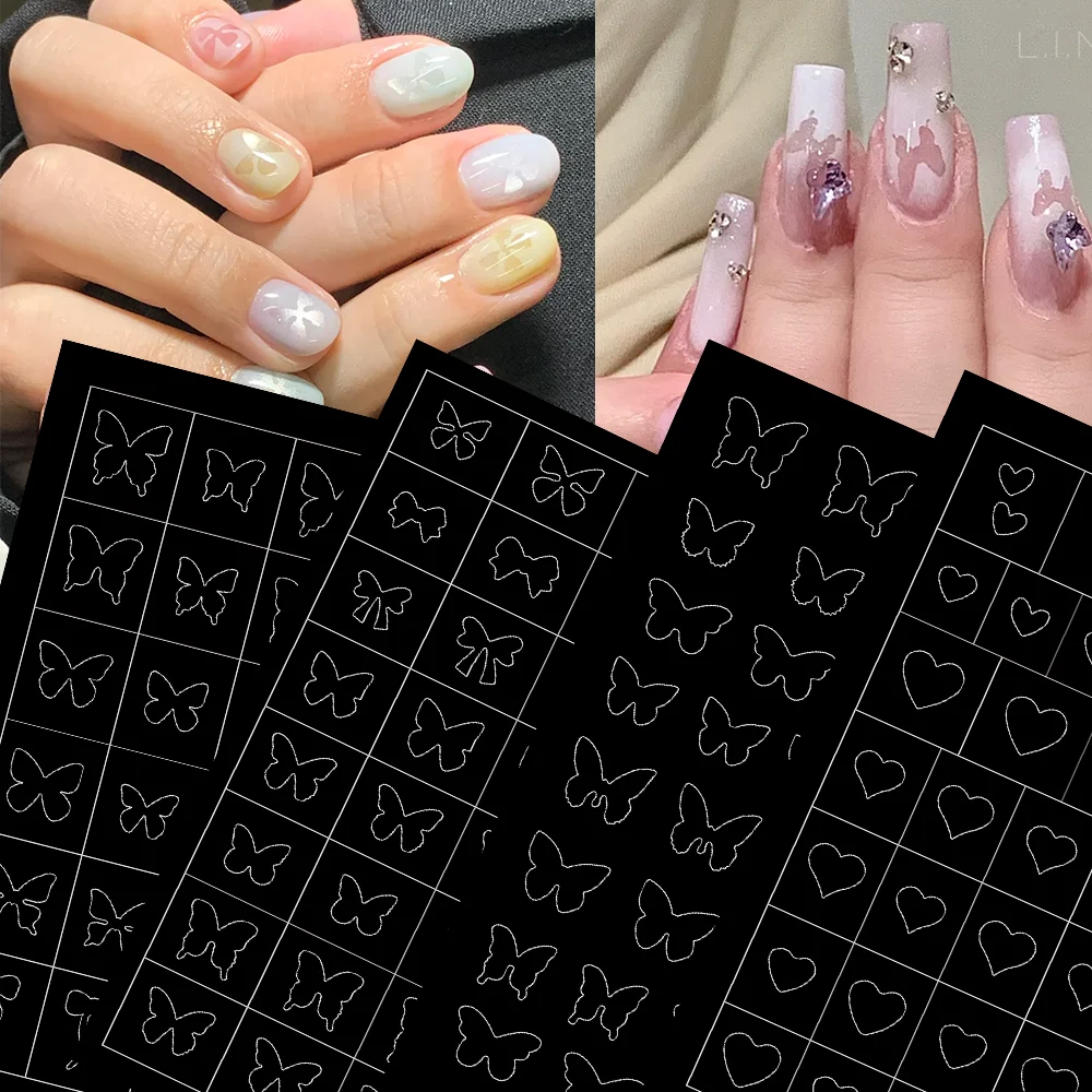 1 個 3D 中空蝶ちょう結びネイルアートステッカースター/花柄自己粘着ネイルデカールフレンチスプレーテンプレートアクセサリー