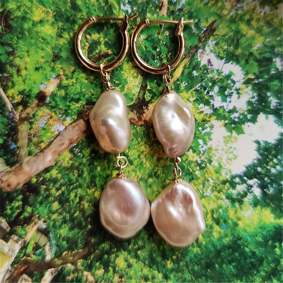 Handmade Natural Multi-Color baroque Pearl Earrings Dangle lady Silver Party Clip-on Women  Beaded Dangle Gold