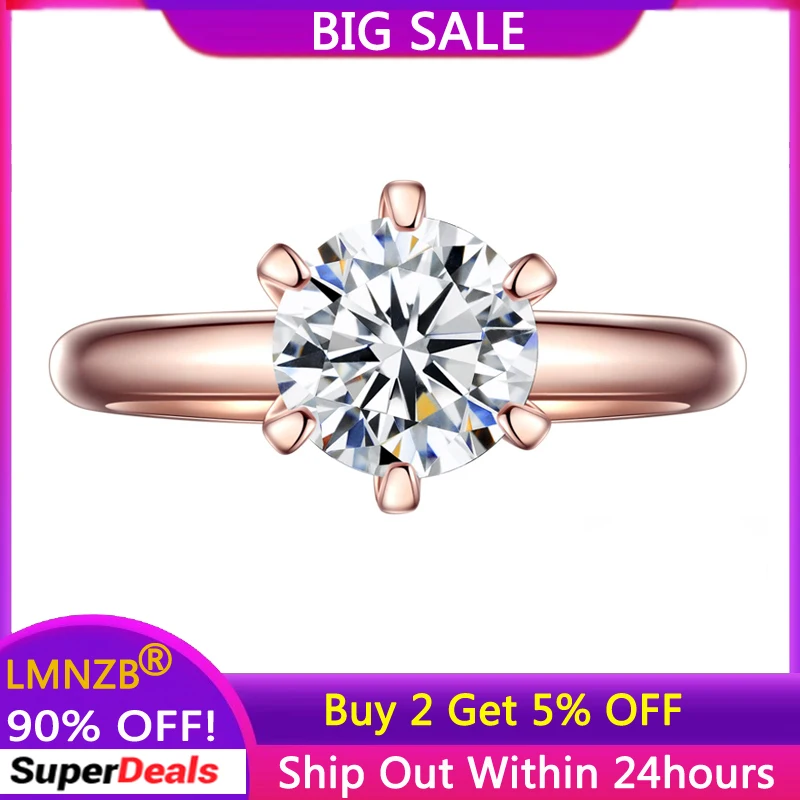 LMNZB 18K Rose Gold Color Rings for Women Round 8*8mm Clear Zirconia Diamant Engagement Wedding Band Fashion Jewelry