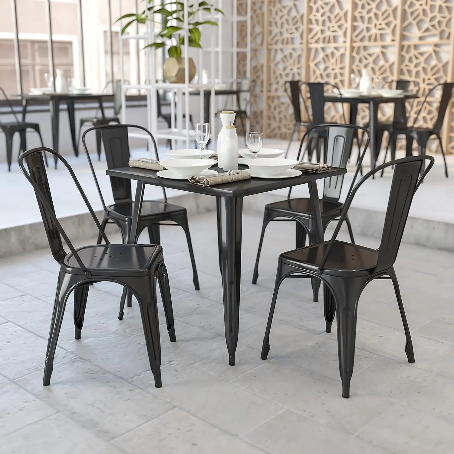

31.75" Square Black Metal Indoor-Outdoor Table, Custom
