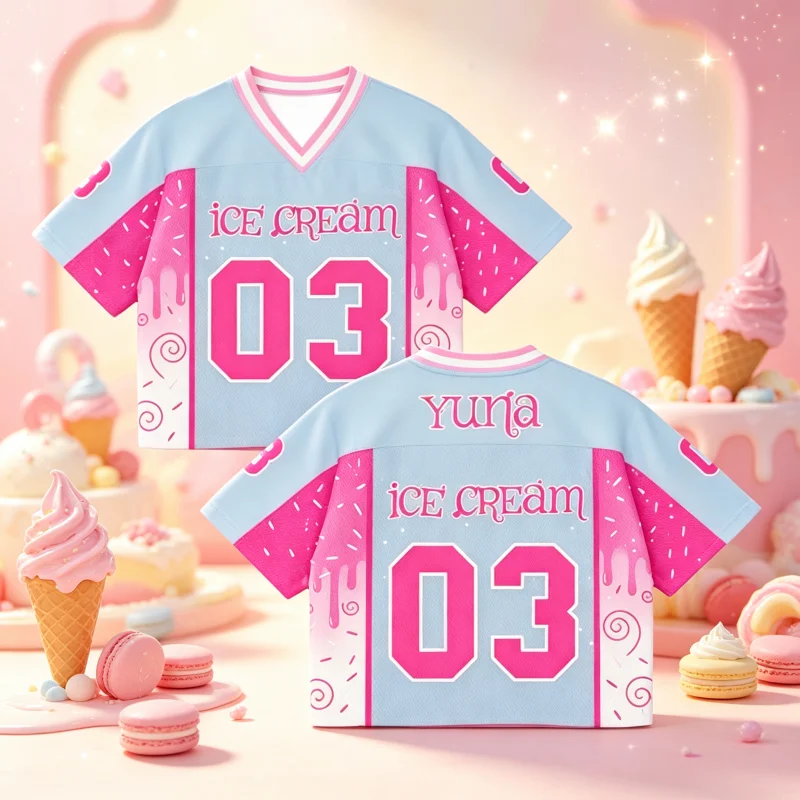 Summer New Fans Yuna ITZY Ice Cream Album Sports Jersey Breathable Soft Men's Women's Short Sleeve T-shirt Tops Family Kids Tees