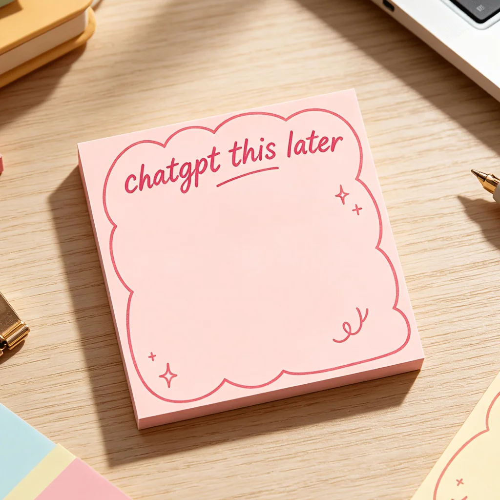Office 50 Sheets ChatGPT Sticky Notes Suitable for Tech, AI-Themed Notepad with Pink Curved Edge & ChatGPT Labeling System