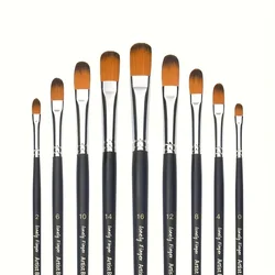 9pcs Artist Filbert Paint Brushes Set, Professional Filbert Brushes Long Handle for Acrylic Oil Watercolor Gouache Painting Kits