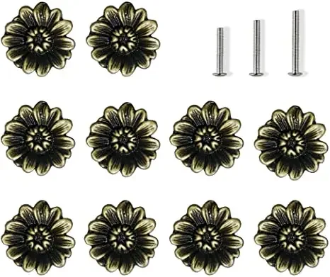 Cabinet Knobs Vintage Dressers Knobs 10 Pack Bronzed Daisy Floral Drawer Knobs with 3 Sized Screws for Furniture Antique Closet