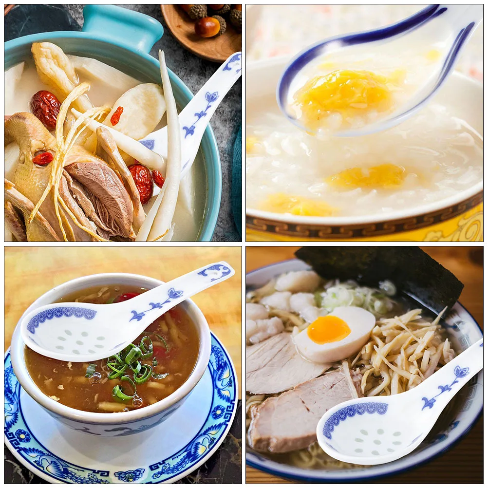 

8Pcs Ceramic Soup Spoons Blue White Porcelain Exquisite Smooth Design Multi-Functional Kitchen Flatware for Restaurant Family